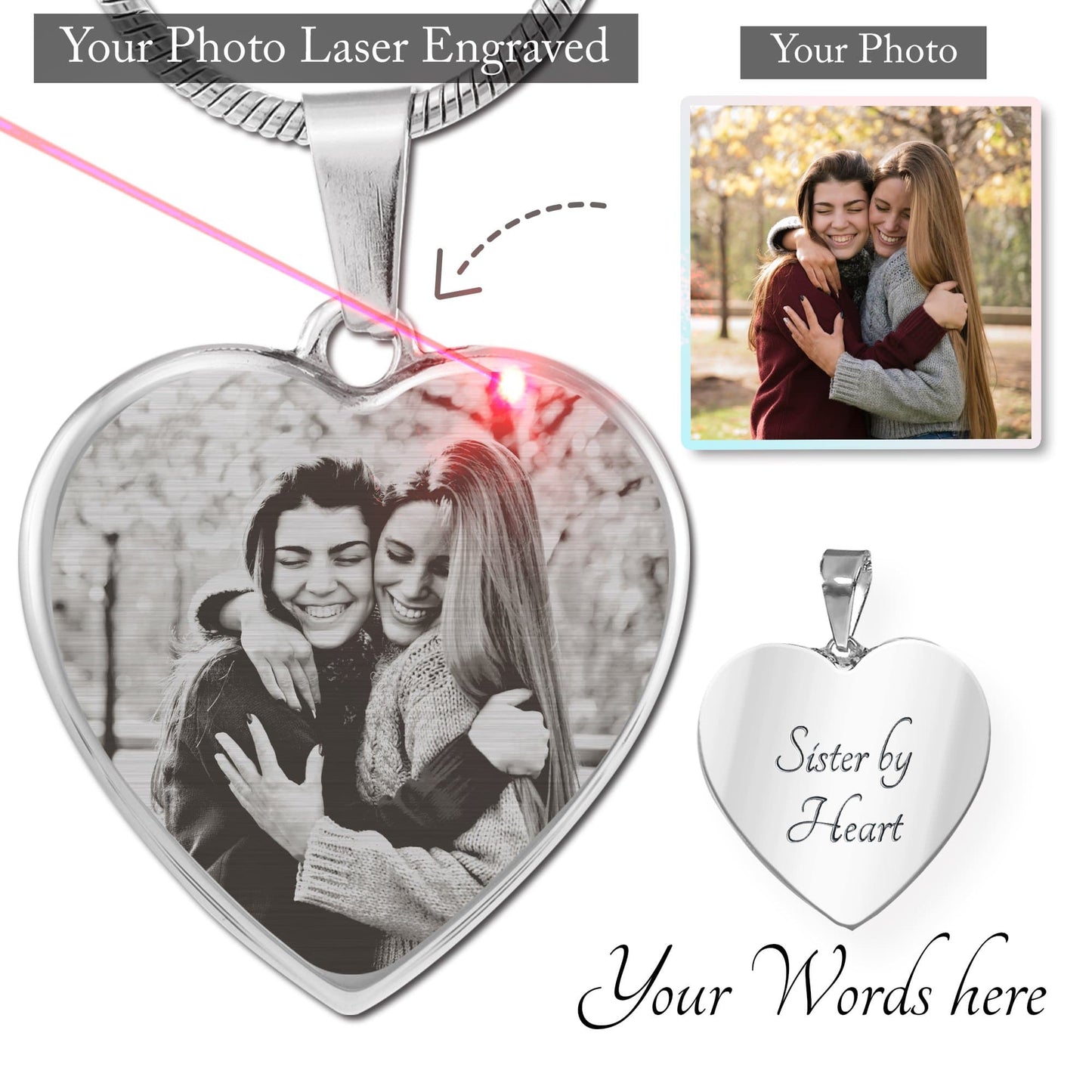 Personalized Photo Etched Heart Necklace