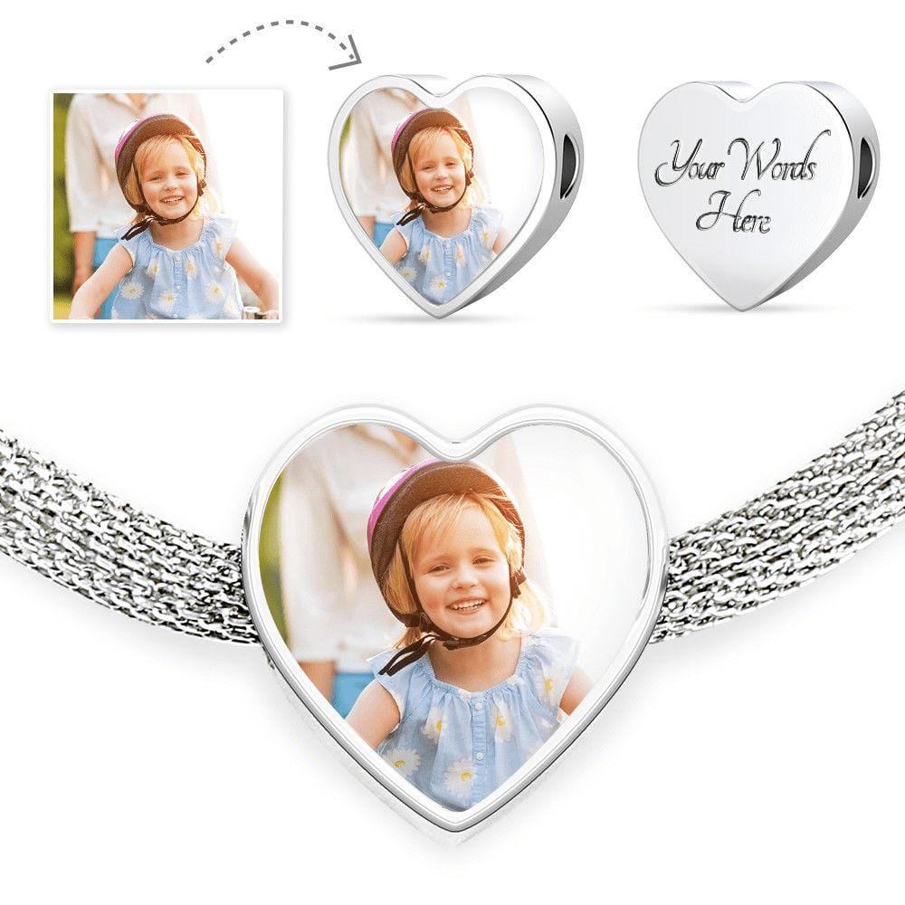 Personalized Photo - Heart Charm on Luxury Steel Bracelet