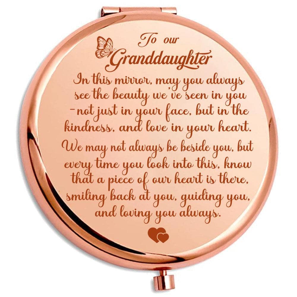 Granddaughter - "Piece of My Heart" Engraved Hand-Held Folding Mirror