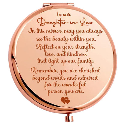 Daughter-in-law "Cherished" Engraved Hand-Held Folding Mirror