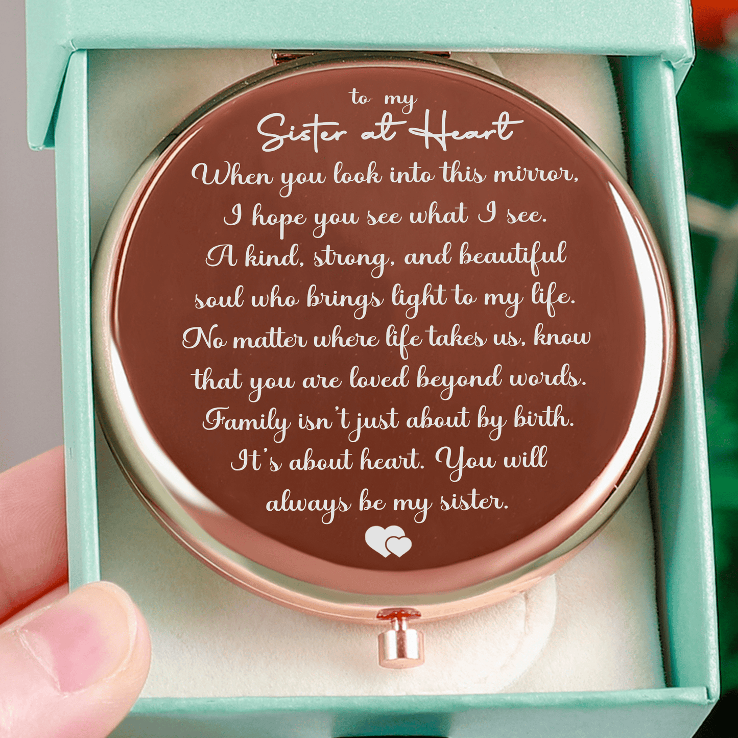 Sister at Heart "Beautiful Soul" Engraved Hand-Held Folding Mirror