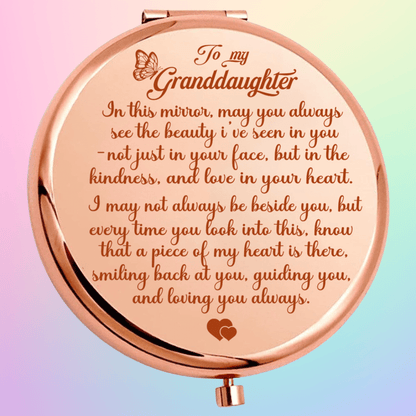 Granddaughter - "Piece of My Heart" Engraved Hand-Held Folding Mirror