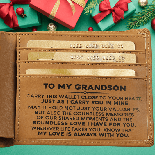 My Grandson "Boundless Love" Engraved Bi-Fold Leather Wallet