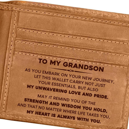 My Grandson "New Journey" Engraved Bi-Fold Leather Wallet