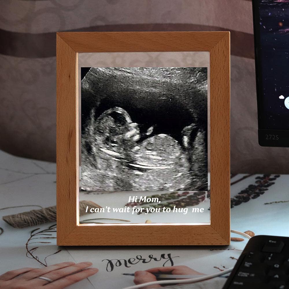 New Mom Sonogram - Personalized Wooden Frame Glass with LED Lights