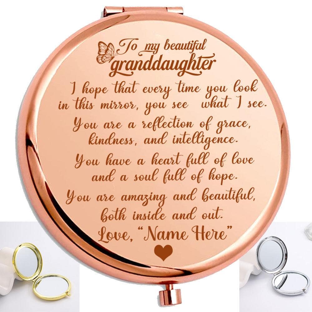 My Granddaughter - "Reflection" Personalized Engraved Hand-Held Folding Mirror - PP3