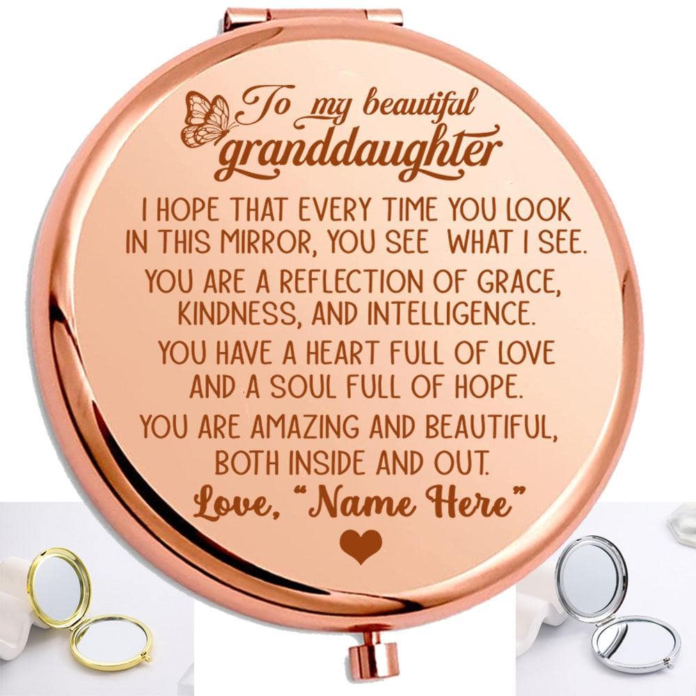 My Granddaughter - "Reflection" Personalized Engraved Hand-Held Folding Mirror - PP2