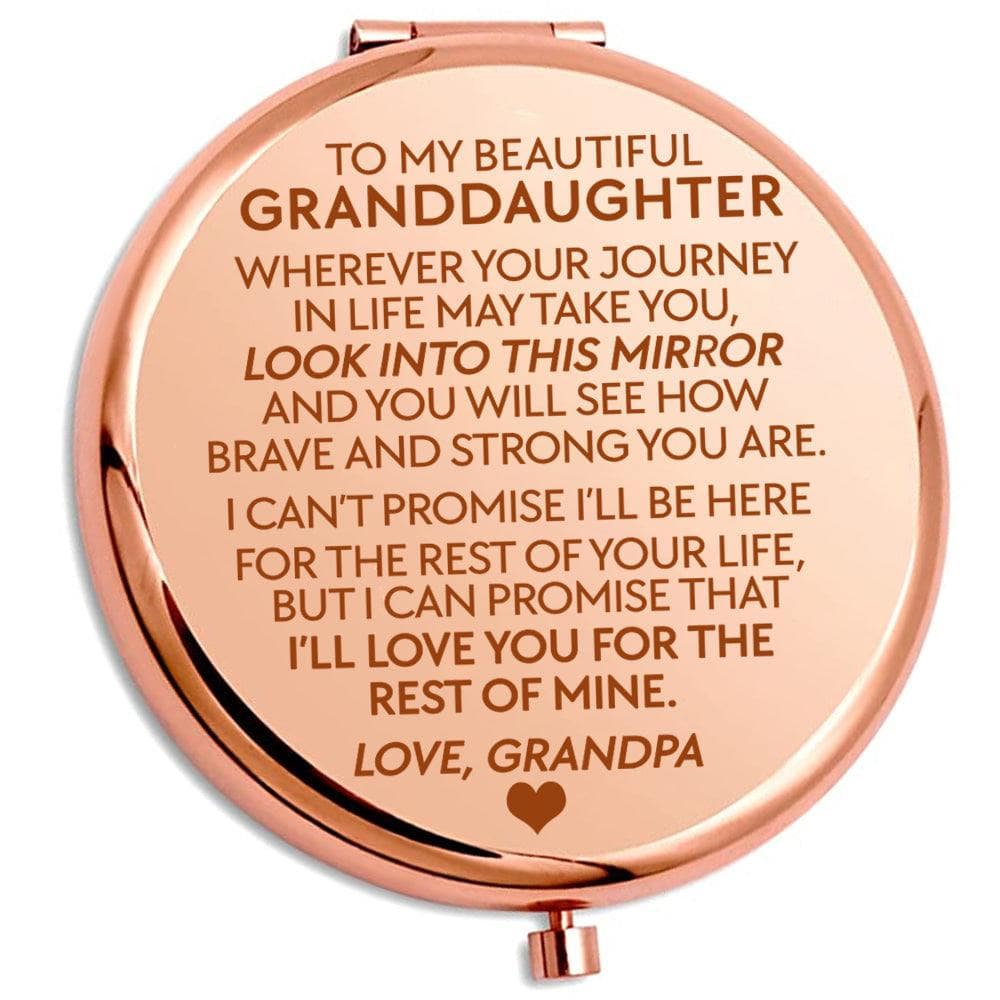 My Granddaughter - "Brave and Strong" Personalized Engraved Hand-Held Folding Mirror