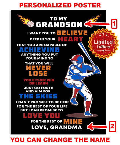 To My Grandson - Personalized Poster - Baseball