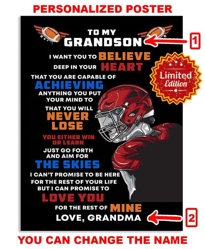 To My Grandson - Personalized Poster - Football