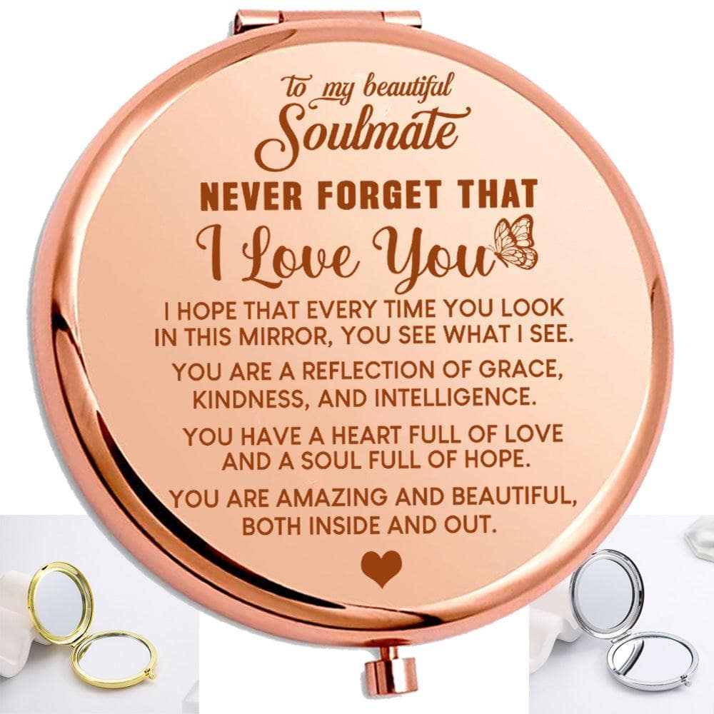 My Soulmate - "Reflection" Engraved Hand-Held Folding Mirror