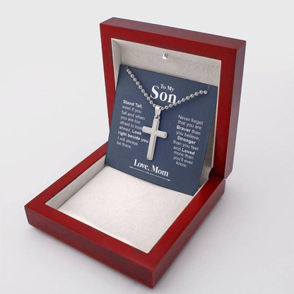 To my Son - Stand Tall - Cross Necklace ( with FREE Back Engraving )