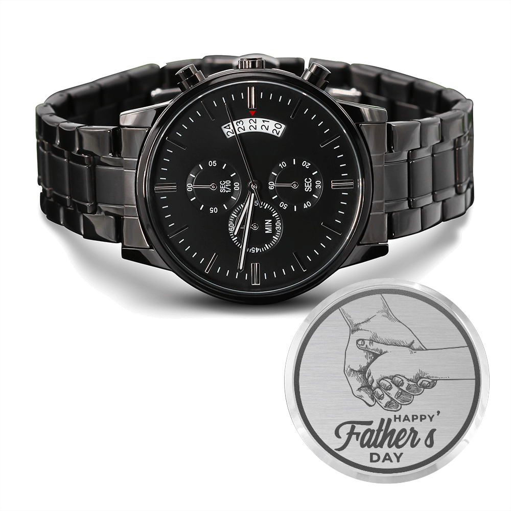 Father's Day - Engraved Black Chronograph Watch 1A