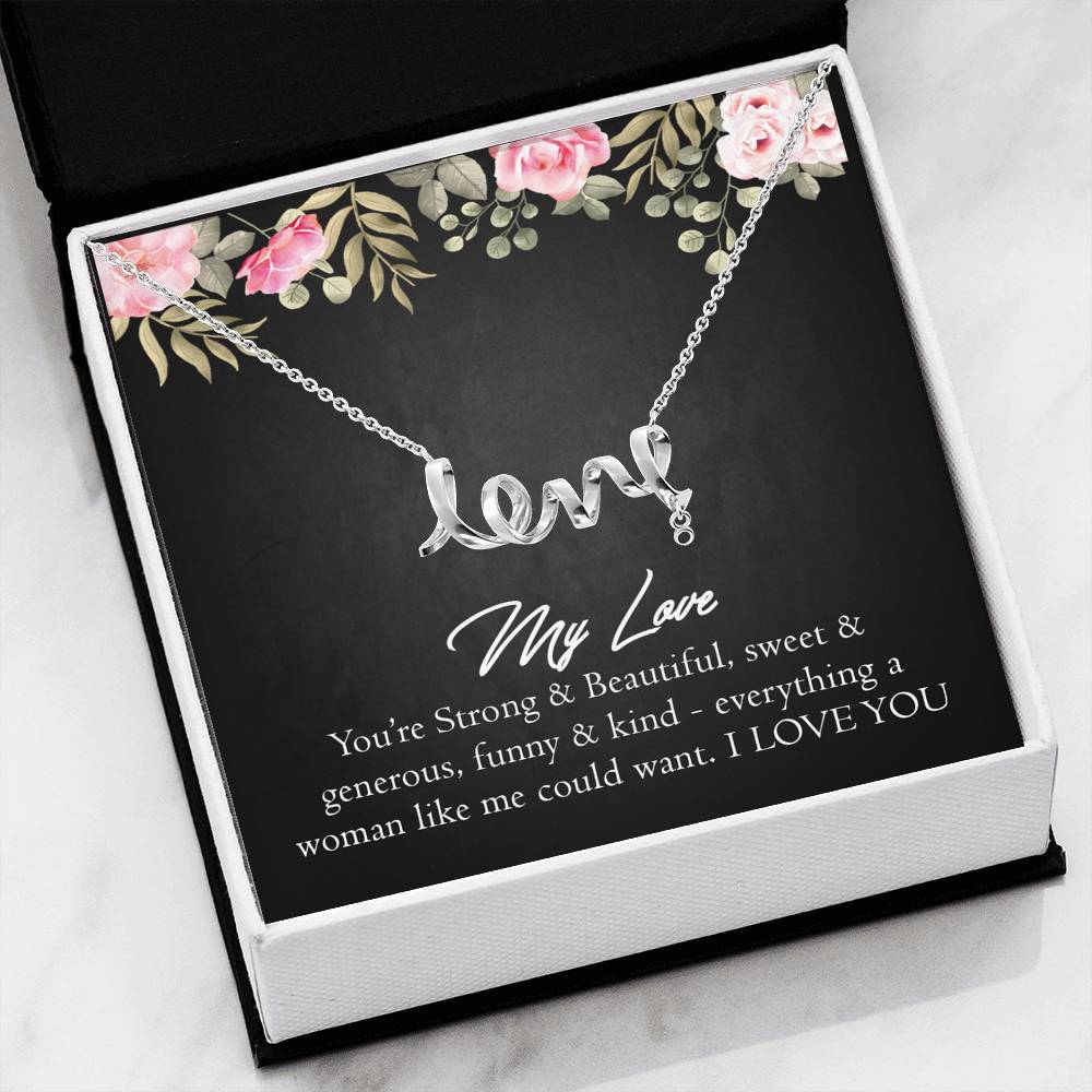 Scripted Heart Necklace w/ FREE "My Love" Card
