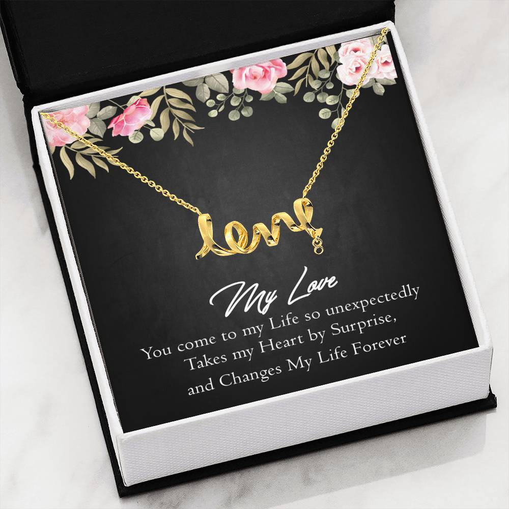 Scripted Heart  Necklace w/ FREE "Unexpectedly" Card
