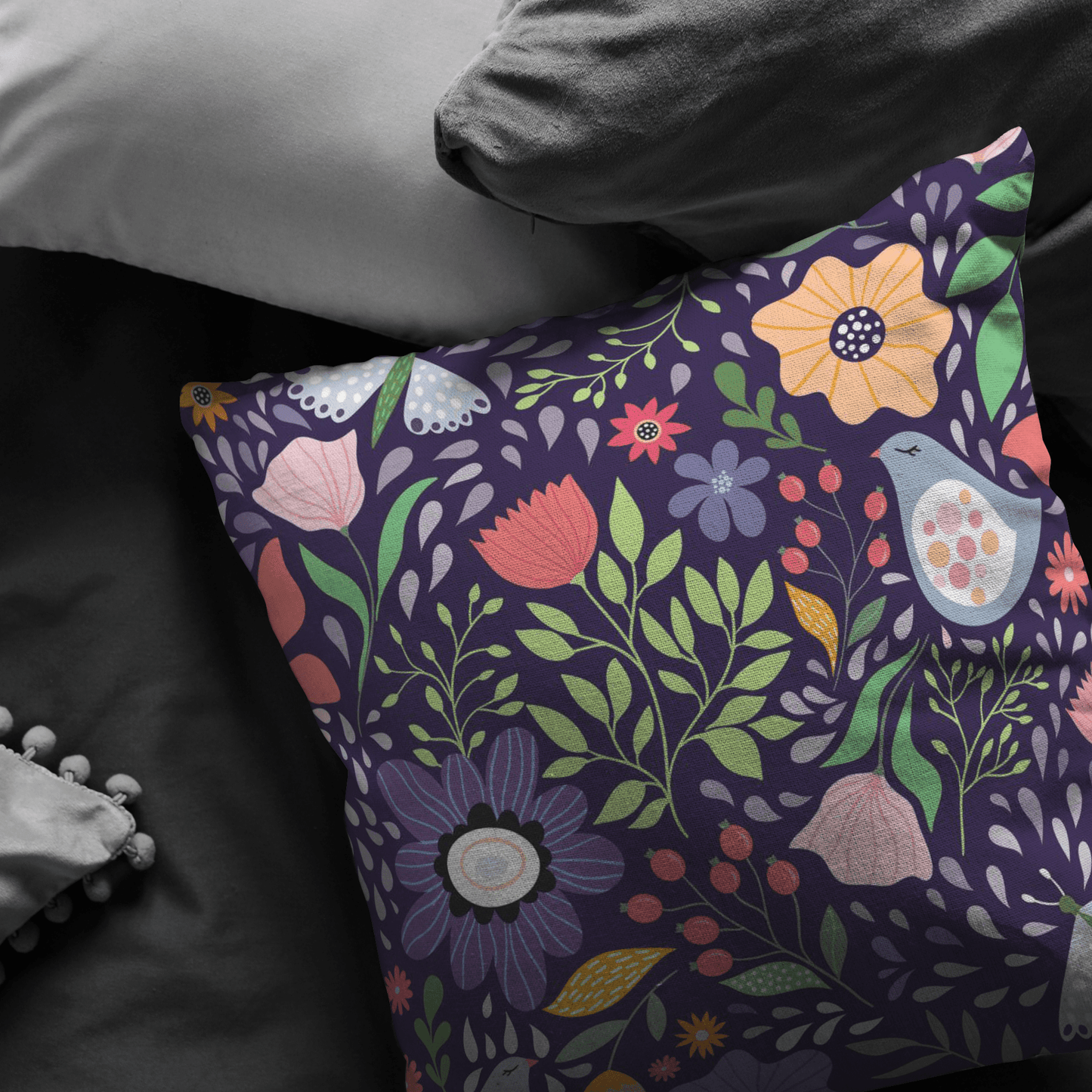 Flowers & Butterfly - Premium Pillow